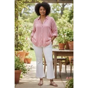 Universal Thread Pink & White Striped Boyfriend Button Down Shirt 4X NWT